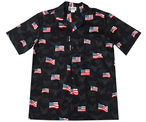 Men's Hawaiian Shirt - USA Patriotics Black Print Polyester Casual Summer Shirt