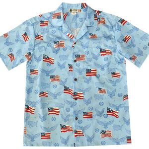 Men's Hawaiian Shirt - USA Patriotics Blue Print Polyester Casual Summer Shirt