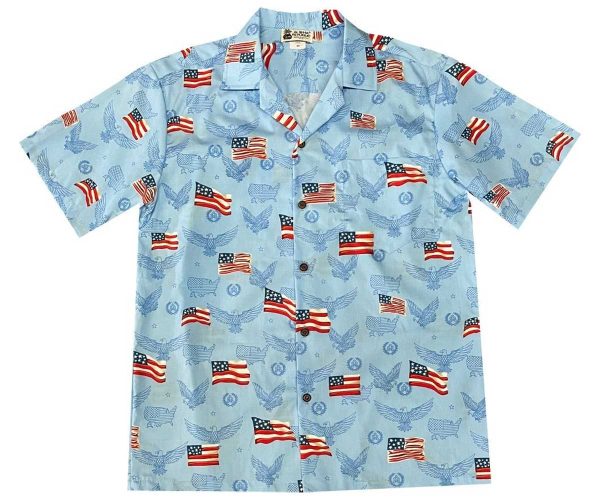 Men's Hawaiian Shirt - USA Patriotics Blue Print Polyester Casual Summer Shirt