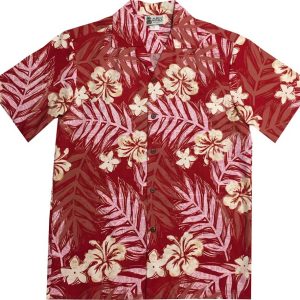 Men's Hawaiian Shirt - Pacific Garden Red Print Polyester Casual Summer Shirt