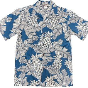 Men's Hawaiian Shirt - Vintage Pineapple Denim Print Polyester Casual Summer Shirt