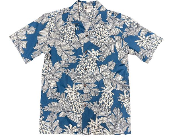 Men's Hawaiian Shirt - Vintage Pineapple Denim Print Polyester Casual Summer Shirt