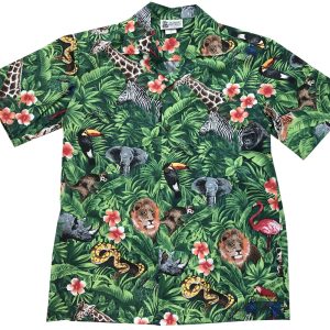 Men's Hawaiian Shirt - Wild Things Green Print Polyester Casual Summer Shirt
