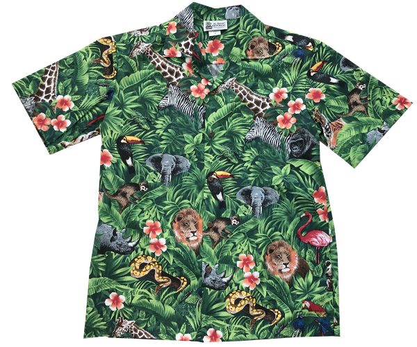Men's Hawaiian Shirt - Wild Things Green Print Polyester Casual Summer Shirt