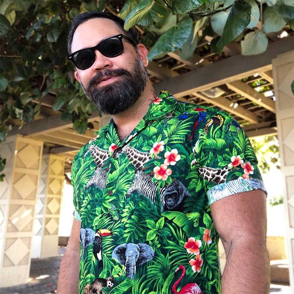 Men's Hawaiian Shirt - Wild Things Green Print Polyester Casual Summer Shirt - Image 2