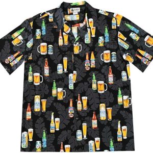 Men's Hawaiian Shirt - Island Beers Black Print Polyester Casual Summer Shirt