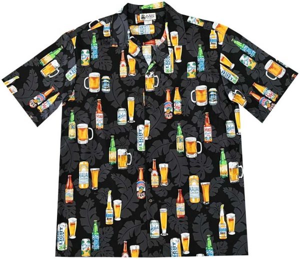 Men's Hawaiian Shirt - Island Beers Black Print Polyester Casual Summer Shirt
