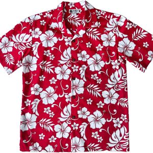 Men's Hawaiian Shirt - Hibiscus Party Red Print Polyester Casual Summer Shirt