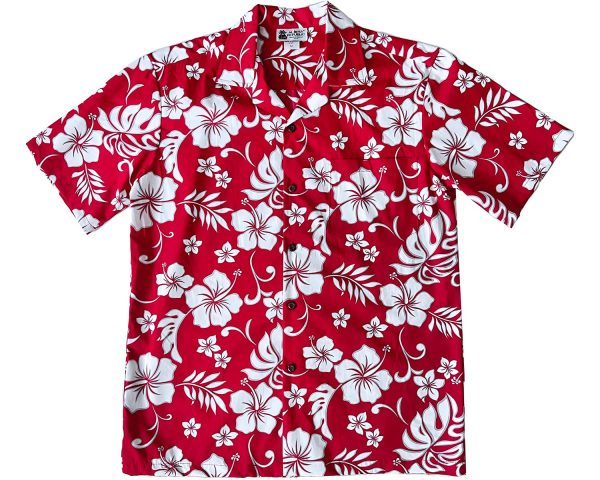 Men's Hawaiian Shirt - Hibiscus Party Red Print Polyester Casual Summer Shirt