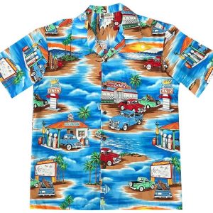 Men's Hawaiian Shirt - Classic Moments Blue Print Polyester Casual Summer Shirt