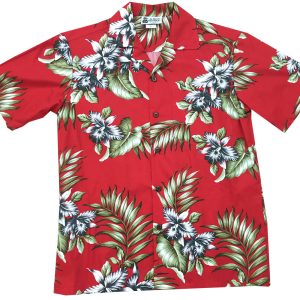 Men's Hawaiian Shirt - Triple Orchid Red Print Polyester Casual Summer Shirt