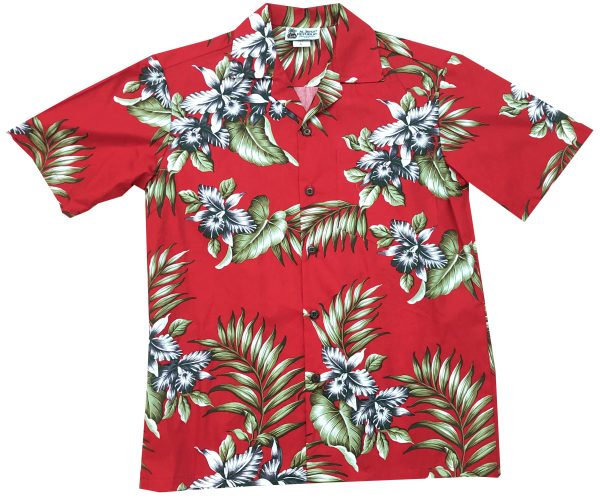 Men's Hawaiian Shirt - Triple Orchid Red Print Polyester Casual Summer Shirt