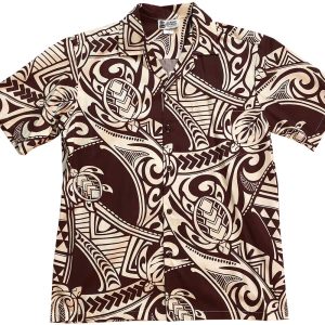 Men's Hawaiian Shirt - Turtle Tattoo Brown Print Polyester Casual Summer Shirt