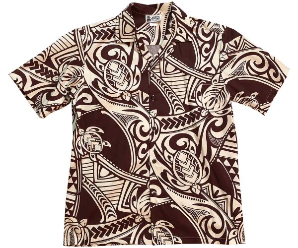 Men's Hawaiian Shirt - Turtle Tattoo Brown Print Polyester Casual Summer Shirt