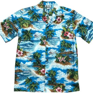 Men's Hawaiian Shirt - Island Arrival Blue Print Polyester Casual Summer Shirt
