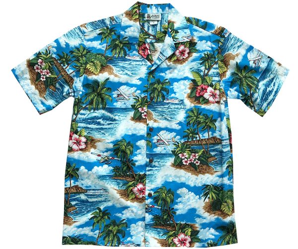 Men's Hawaiian Shirt - Island Arrival Blue Print Polyester Casual Summer Shirt