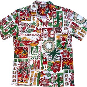 Men's Hawaiian Shirt - Aloha Christmas Traditions White Print Polyester Casual Summer Shirt