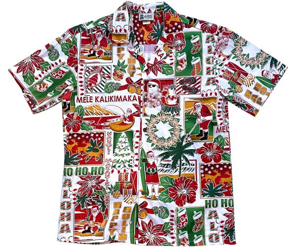 Men's Hawaiian Shirt - Aloha Christmas Traditions White Print Polyester Casual Summer Shirt