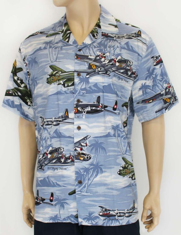 Men's Hawaiian Shirt - Polyester B17 Bomber Aloha Print Shirt