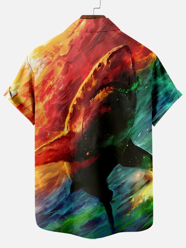 Men's Hawaiian Shirt - Shark Oil Painting Style Artistic Ocean Summer Shirt - Image 2