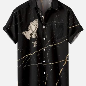 Men's Hawaiian Shirt - Easter Cross Pattern Religious Print Polyester Summer Shirt