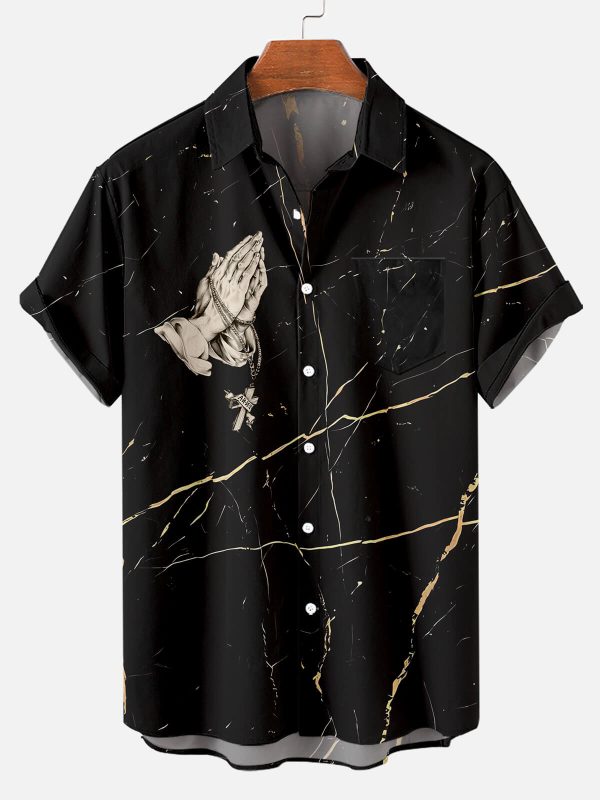 Men's Hawaiian Shirt - Easter Cross Pattern Religious Print Polyester Summer Shirt