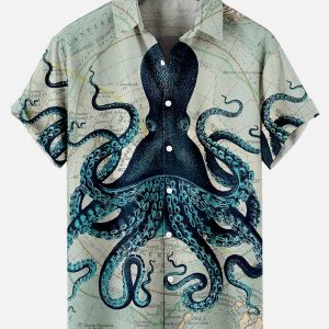 Men's Hawaiian Shirt - Cthulhu Octopus Pattern Dark Fantasy Polyester Summer Shirt