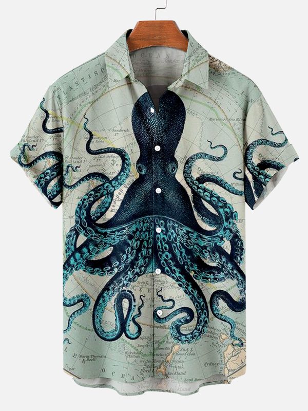 Men's Hawaiian Shirt - Cthulhu Octopus Pattern Dark Fantasy Polyester Summer Shirt