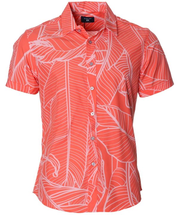 Men's Hawaiian Shirt - Banana Leaf Coral Polyester Aloha Print Casual Shirt