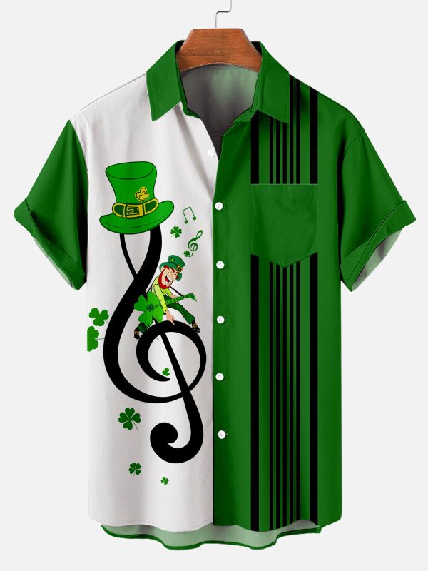 Men's Hawaiian Shirt - St. Patrick's Day Treble Clef Rock Music Print Polyester Summer Shirt