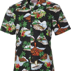 Men's Hawaiian Shirt - Big Island Volcano Polyester Aloha Print Casual Shirt