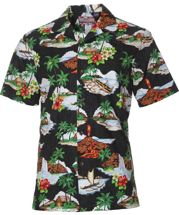 Men's Hawaiian Shirt - Big Island Volcano Polyester Aloha Print Casual Shirt