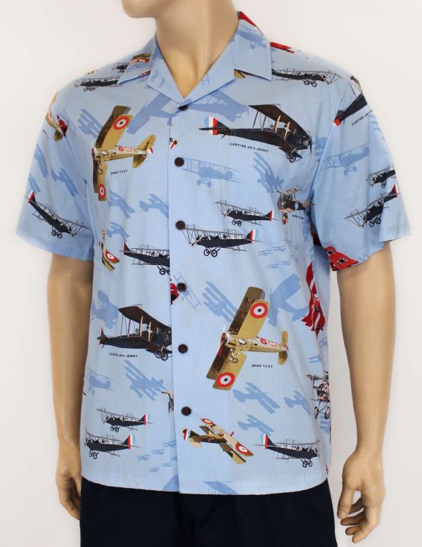 Men's Hawaiian Shirt - Polyester Biplanes Aloha Print Shirt