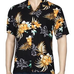 Men's Hawaiian Shirt - Polyester Birds of Paradise Black Aloha Print Shirt