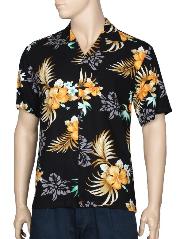 Men's Hawaiian Shirt - Polyester Birds of Paradise Black Aloha Print Shirt
