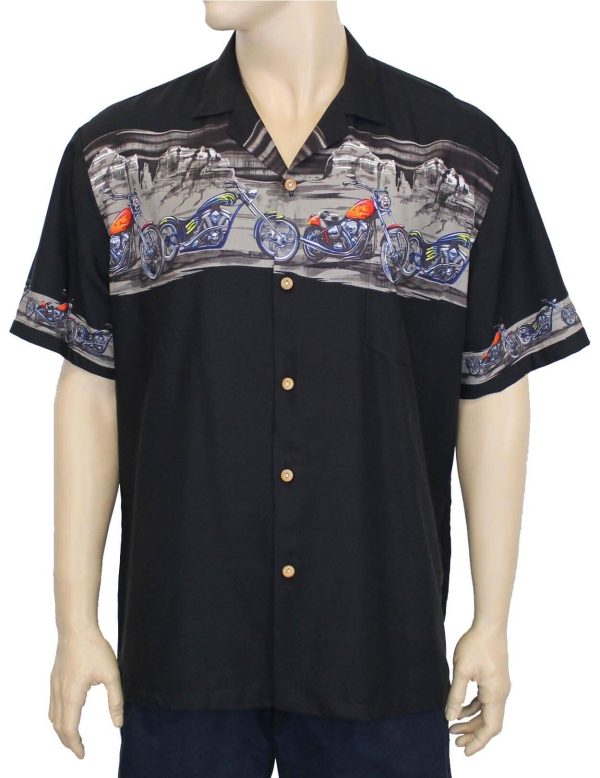 Men's Hawaiian Shirt - Polyester Black Choppers Motorcycle Aloha Print Shirt