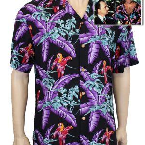 Men's Hawaiian Shirt - Polyester Black Jungle Bird Magnum PI Aloha Print Shirt