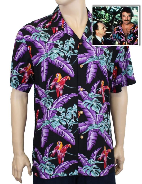 Men's Hawaiian Shirt - Polyester Black Jungle Bird Magnum PI Aloha Print Shirt