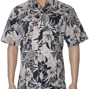 Men's Hawaiian Shirt - Polyester Black Pineapple Aloha Dress Print Shirt