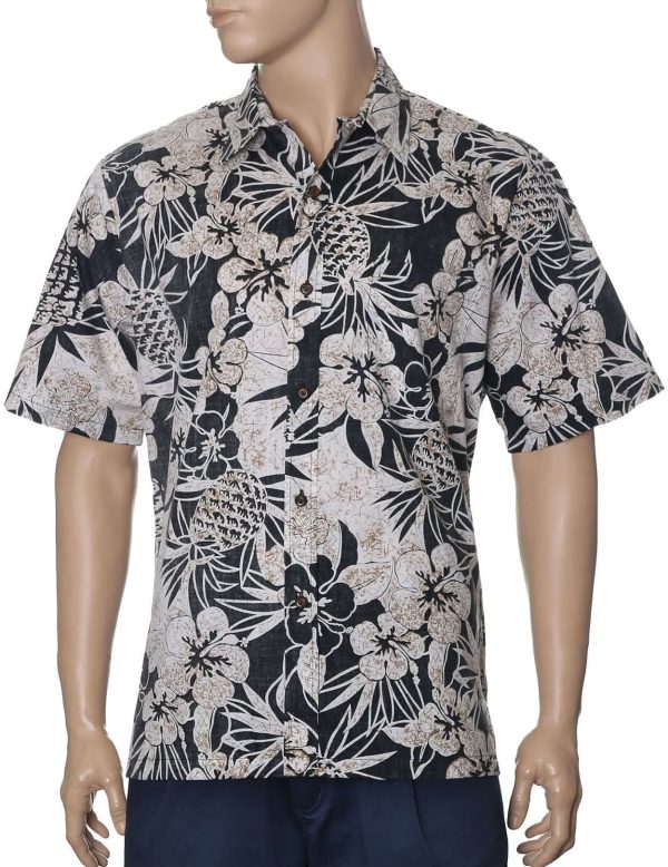 Men's Hawaiian Shirt - Polyester Black Pineapple Aloha Dress Print Shirt