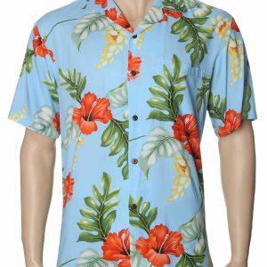Men's Hawaiian Shirt - Polyester Blue Hawaii Monstera Lanai Aloha Print Shirt