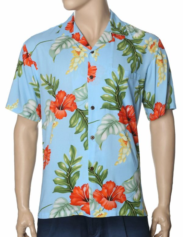 Men's Hawaiian Shirt - Polyester Blue Hawaii Monstera Lanai Aloha Print Shirt
