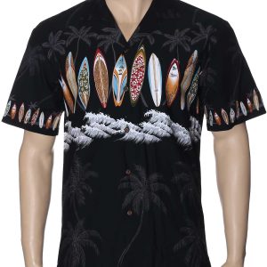 Men's Hawaiian Shirt - Polyester Border Chest Surfboards Aloha Print Shirt
