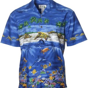 Men's Hawaiian Shirt - Border Chest Turtles Polyester Print Casual Summer Shirt