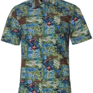 Men's Hawaiian Shirt - Ocean Treasures Polyester Aloha Print Casual Summer Shirt