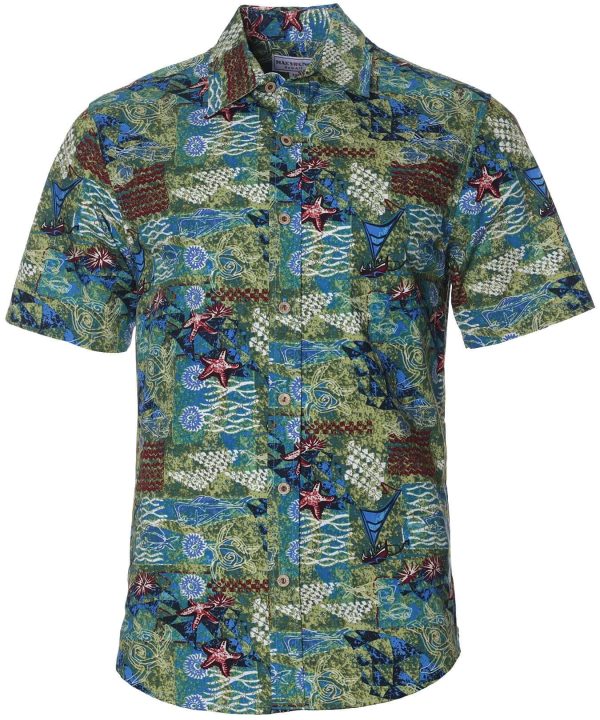 Men's Hawaiian Shirt - Ocean Treasures Polyester Aloha Print Casual Summer Shirt