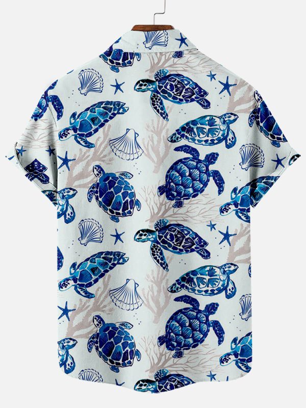 Men's Hawaiian Shirt - Turtle Mosaic Floral Print Lapel Summer Shirt - Image 2