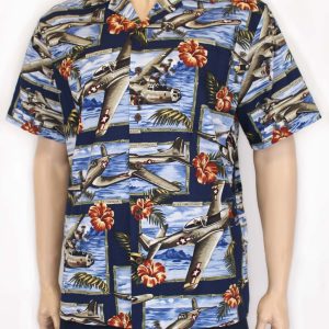 Men's Hawaiian Shirt - Polyester Classic Warplanes Aloha Print Shirt