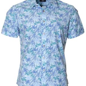Men's Hawaiian Shirt - Coco Palm Polyester Cotton Aloha Print Casual Polo Shirt