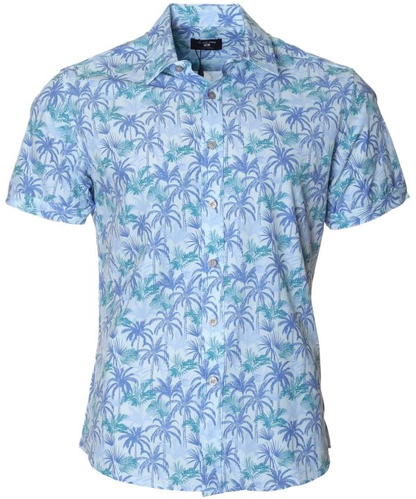 Men's Hawaiian Shirt - Coco Palm Polyester Cotton Aloha Print Casual Polo Shirt